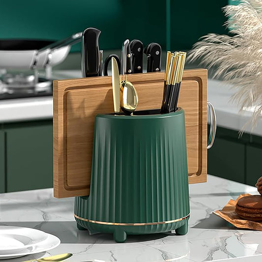 Kitchen Utensil Holder for Countertop - Chopping Board Holder, Organizer, Cutlery Caddy, Silverware Flatware Organizer (Green)