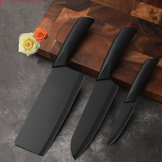 Professional Kitchen Knife Set, 3-Piece Black Chef Knives